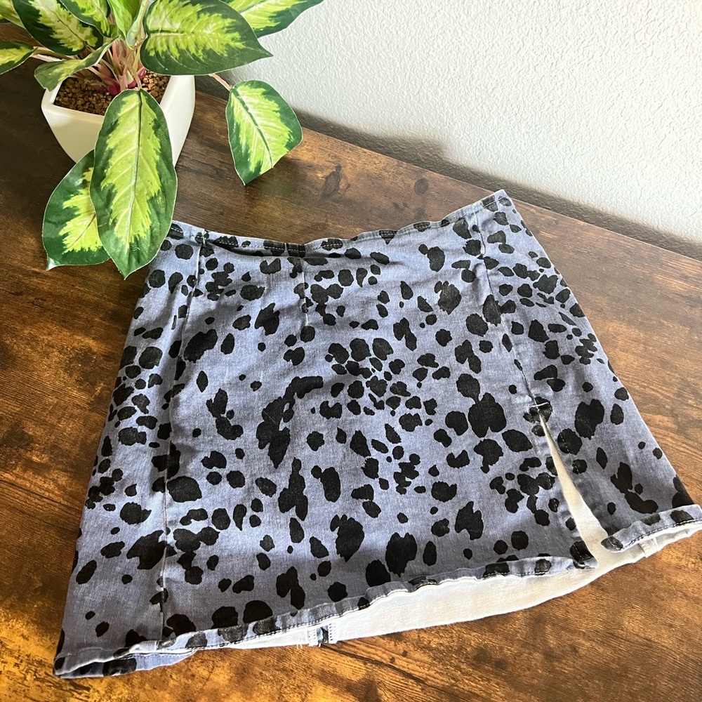 BDG Urban Outfitters Blue & Black Cow Print Denim Mini Skirt